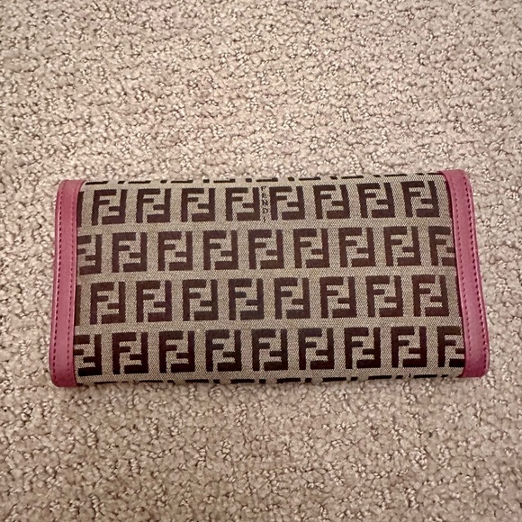 FENDI Zucchino Canvas Pink Leather Bifold Long Wallet great for Spring! - Picture 12 of 16